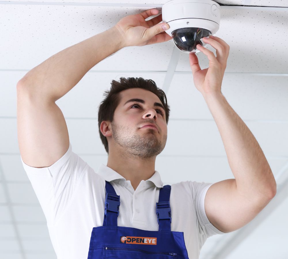 Technician installing CCTV security camera for home and office in Pakistan